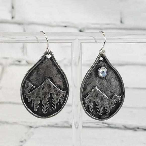 Moonlight Mountain Scenery Teardrop Earrings - Picture 2 of 2